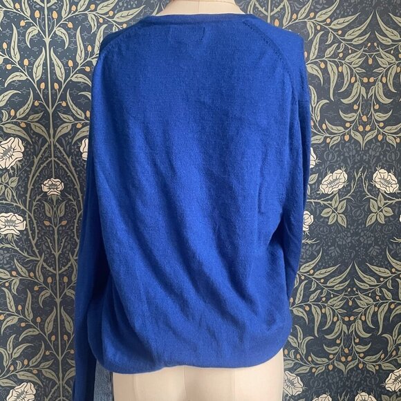 Express Modern Fit Extra Fine Merino Wool V Neck Knit Sweater Royal Blue - Picture 4 of 9